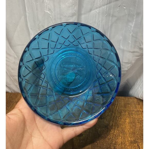 Vintage Blue Glass Zodiac Pisces Trinket Bowl Lattice Design Astrology - Picture 2 of 9